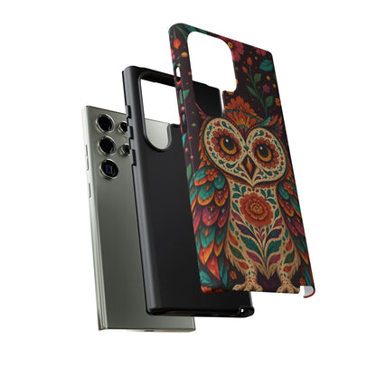 Vibrant Terracotta and Teal Calavera Owl Phone Case - Multicolor Phone Case