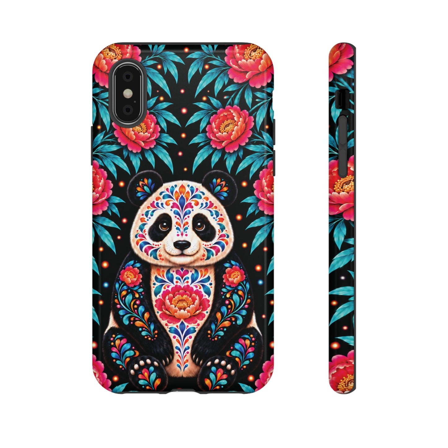 Cute Pink and Turquoise Calavera Panda Phone Case - Multicolor Phone Case - iPhone XS / Glossy