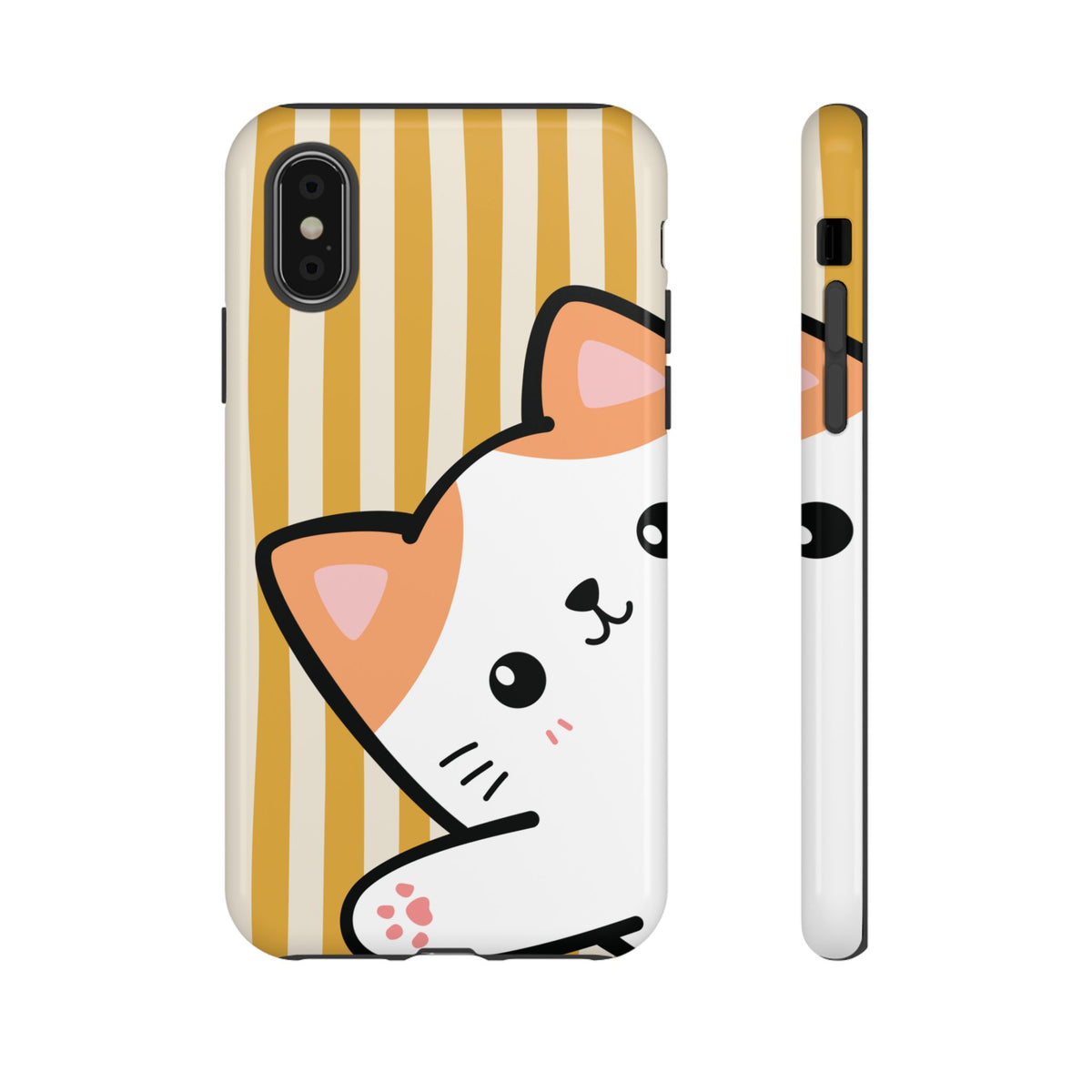 Playful Peakaboo Cat with Yellow Stripe Pattern Phone Case - Yellow Phone Case - iPhone X / Glossy