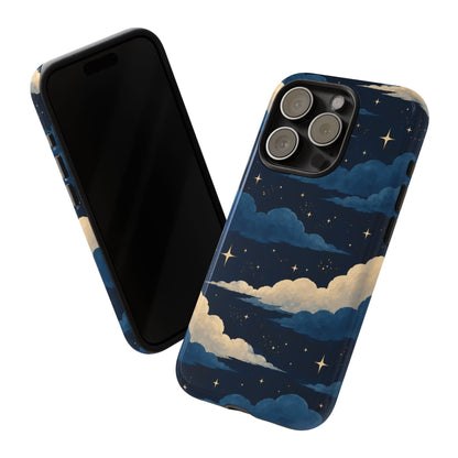 Illustrated Navy Blue Clouds & Stars Phone Case