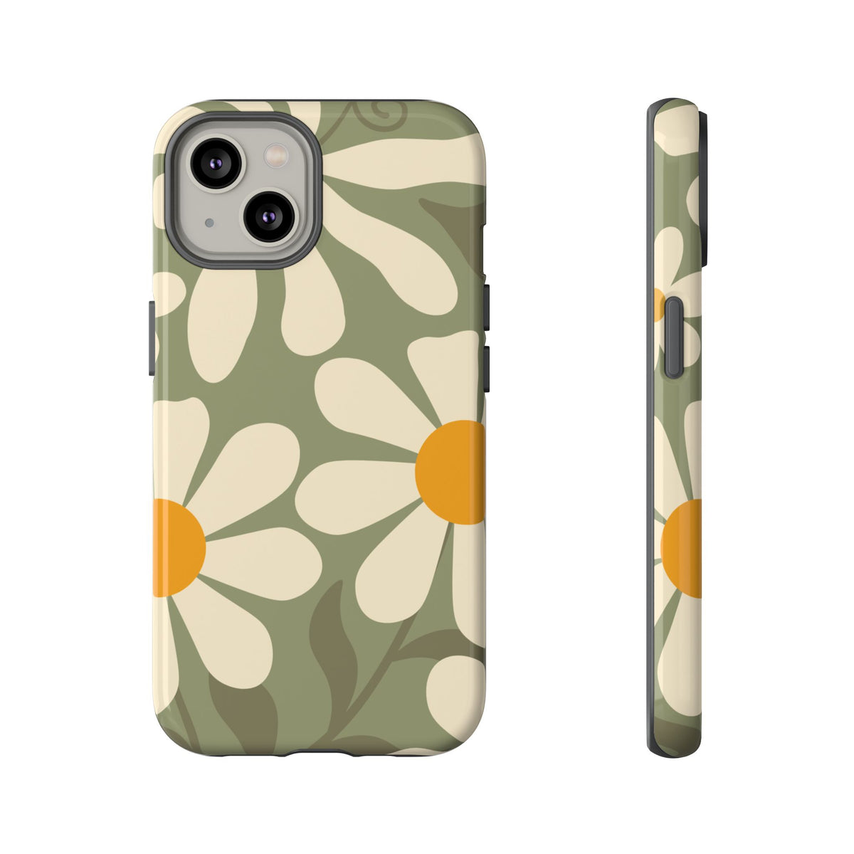 Retro Green Daisy Pattern #2 Phone Case - Green Phone Case - iPhone 14 / Glossy
