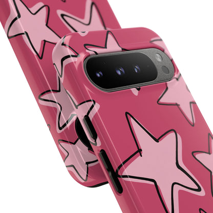 Raspberry Pink Doodle Star Phone Case