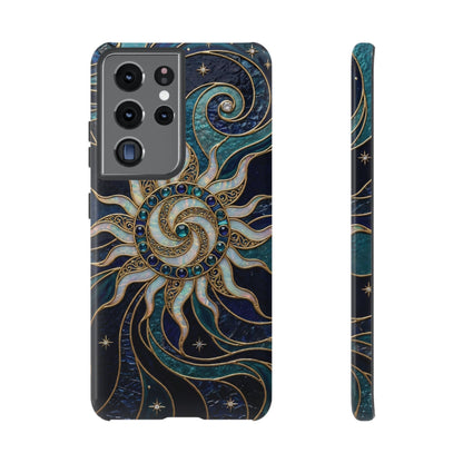 Elegant Teal & Gold Cosmic Sunburst Phone Case