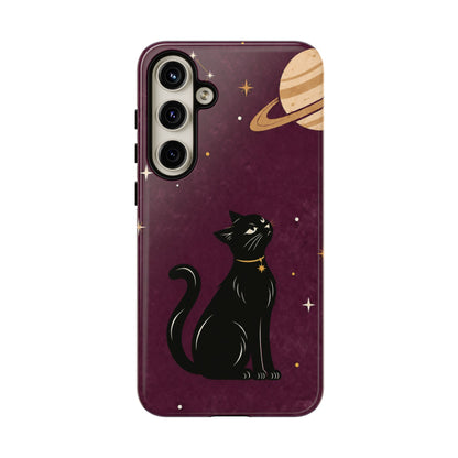 Whimsical Plum Celestial Black Cat Phone Case