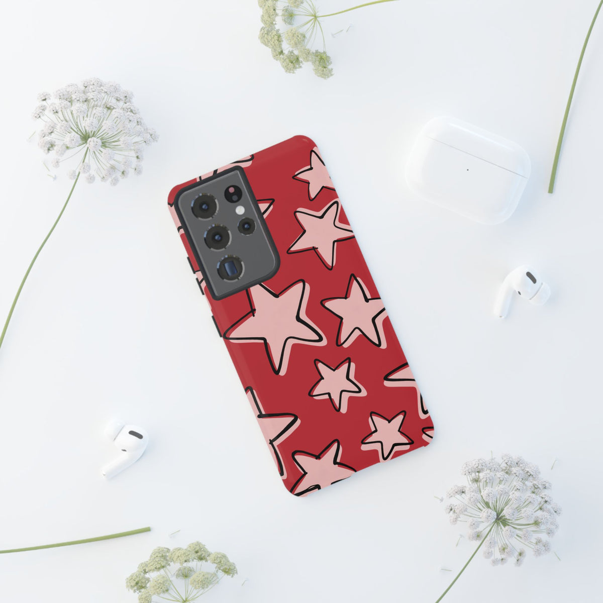 Cherry Red Doodle Star Phone Case