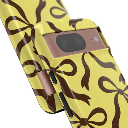 Bold Butter Yellow and Chocolate Brown Bow Pattern Phone Case - Yellow Phone Case