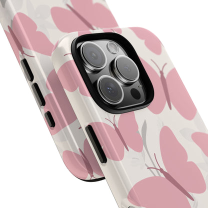 Minimalist Cream & Pink Butterfly Pattern Phone Case - White Phone Case