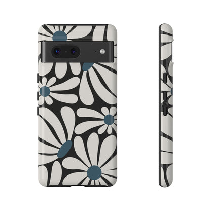 Google Pixel 7 / Glossy Phone Case - Retro Black Daisy Pattern Phone Case