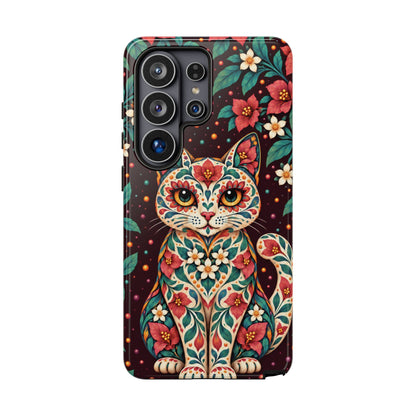 Vibrant Terracotta and Teal Calavera Cat Phone Case - Multicolor Phone Case - Samsung Galaxy S26 Ultra / Glossy