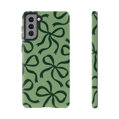 Bold Sage Green and Forest Green Bow Pattern Phone Case