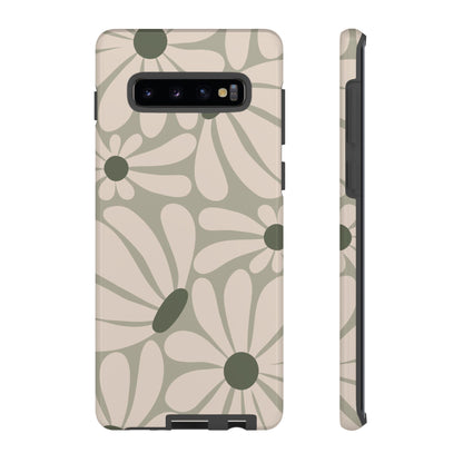 Samsung Galaxy S10 Plus / Glossy Phone Case - ’Retro Cream & Green Daisy Pattern’ Phone Case