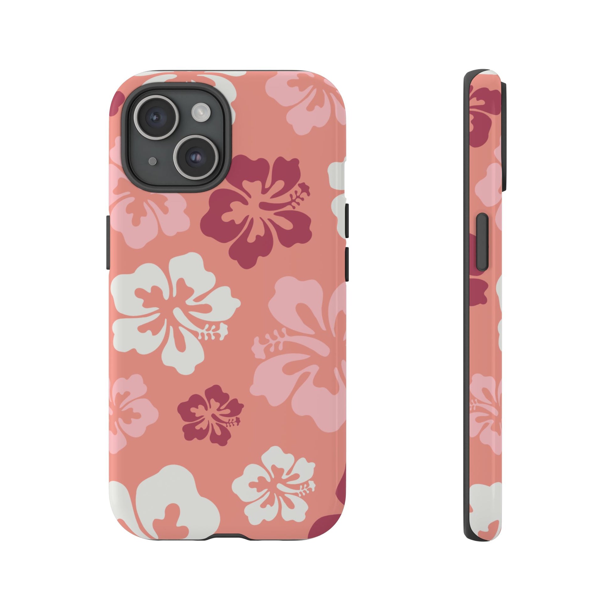 Cute Pink Hibiscus Retro Pattern #3 Phone Case - Pink Phone Case - iPhone 15 / Glossy
