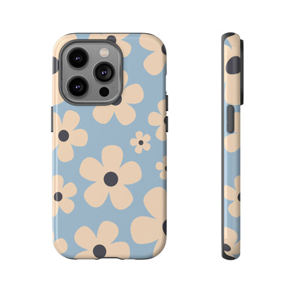 iPhone 14 Pro / Glossy Phone Case - Cute Light Blue & Cream Daisy Pattern Phone Case