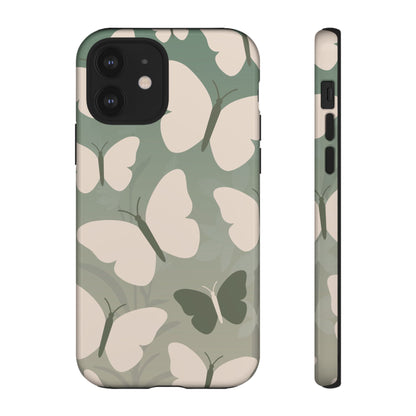 iPhone 12 / Glossy Phone Case - Minimalist Light Green Butterfly Pattern Phone Case