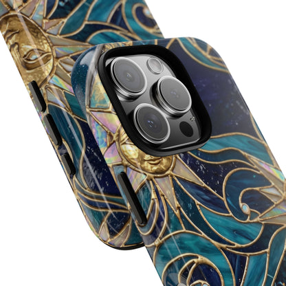 Elegant Teal & Gold Celestial Suns Phone Case