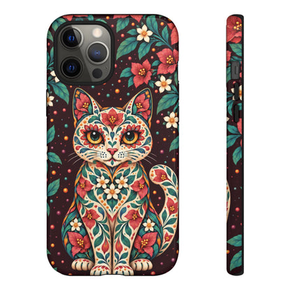 Vibrant Terracotta and Teal Calavera Cat Phone Case - Multicolor Phone Case - iPhone 12 Pro Max / Glossy