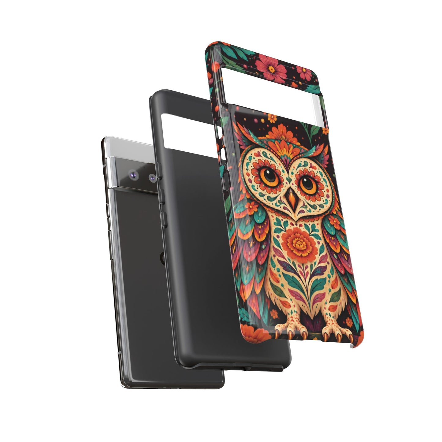 Vibrant Terracotta and Teal Calavera Owl Phone Case - Multicolor Phone Case
