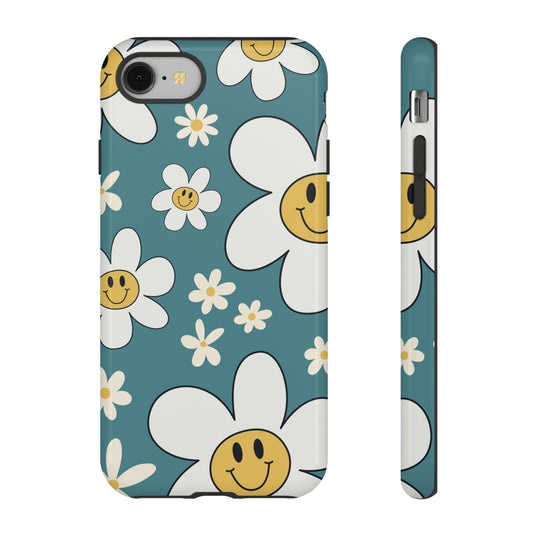 Fun Retro Daisy Pattern with Light Blue Background Phone Case - Blue Phone Case - iPhone 8 / Glossy