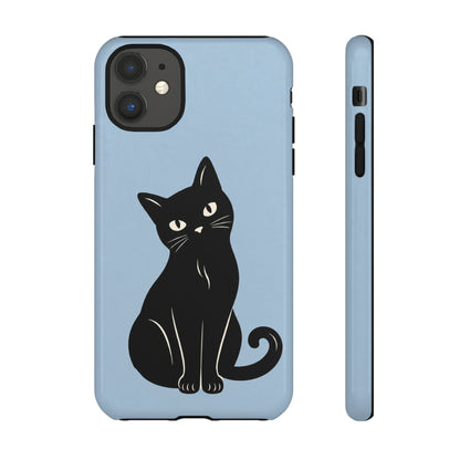 Minimalist Powder Blue & Black Cat Phone Case
