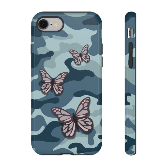 iPhone 8 / Glossy Phone Case - Dark Blue Butterfly Camo Phone Case