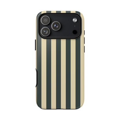 iPhone 17 Pro Max / Glossy Phone Case - ’Green & Beige Stripe Pattern’ Phone Case