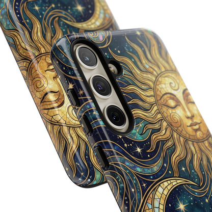 Elegant Teal & Gold Sun and Moon Phone Case