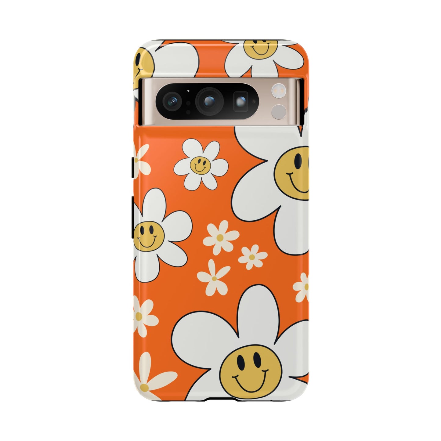Fun Retro Daisy Pattern with Orange Background Phone Case - Orange Phone Case - Google Pixel 8 Pro / Glossy