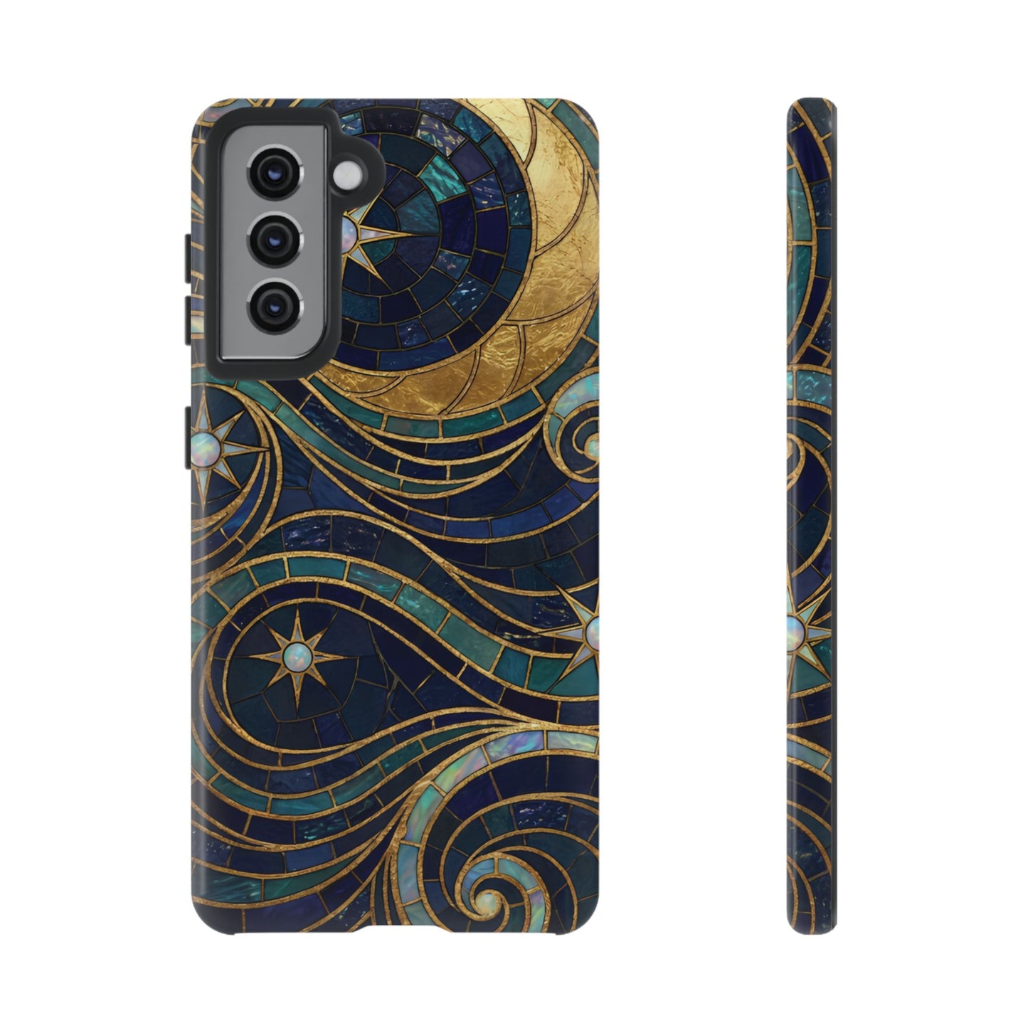 Elegant Navy & Gold Crescent Moon Mosaic Phone Case