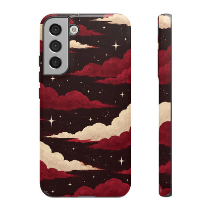 Illustrated Crimson Red Clouds & Stars Phone Case