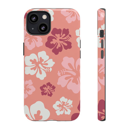 iPhone 13 / Glossy Phone Case - ’Pink Hibiscus Retro Pattern #3’ Phone Case