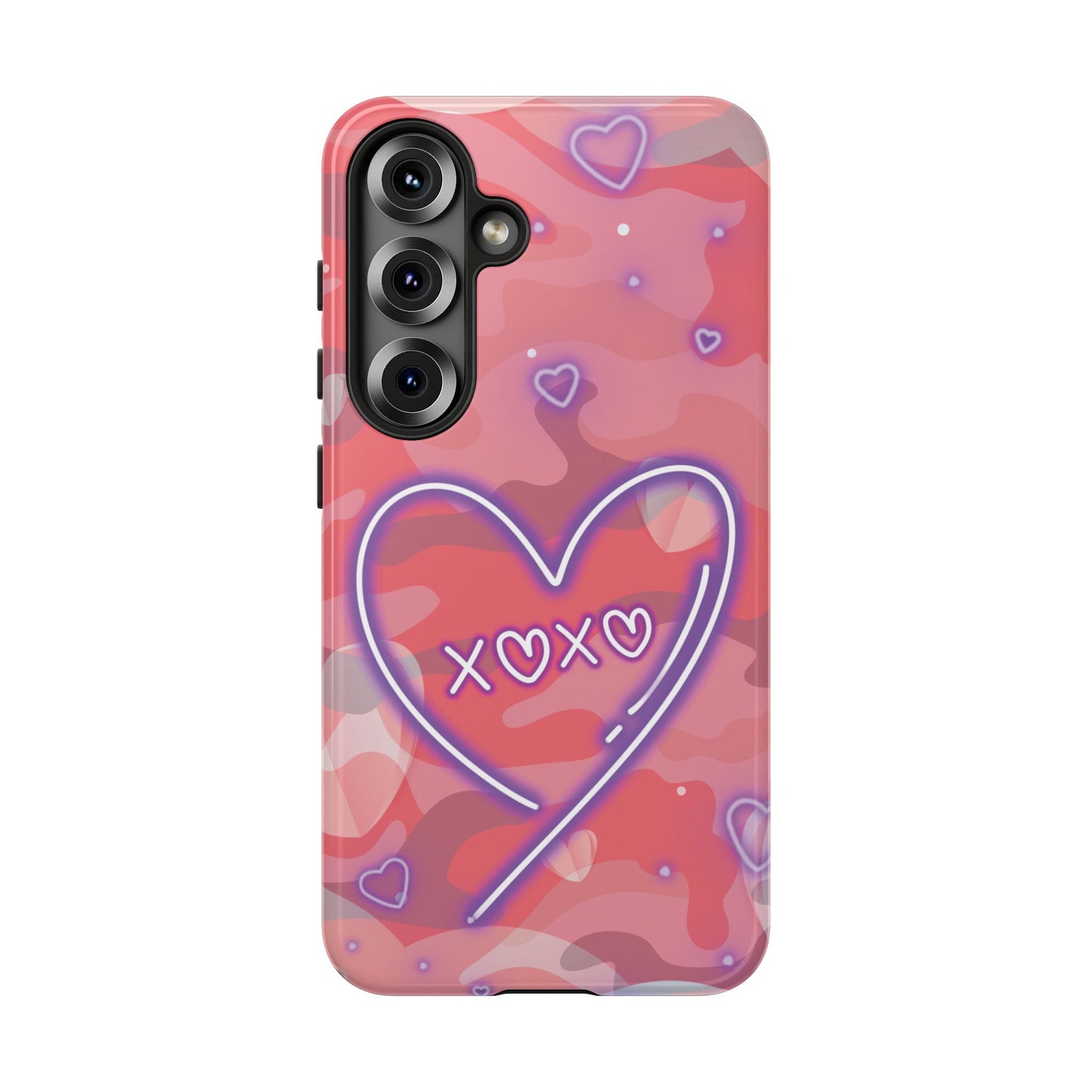 Love Heart Neon Camo Phone Case - Pink Phone Case - Samsung Galaxy S25 / Glossy