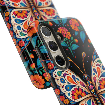 Vibrant Orange and Turquoise Calavera Butterfly Phone Case - Multicolor Phone Case