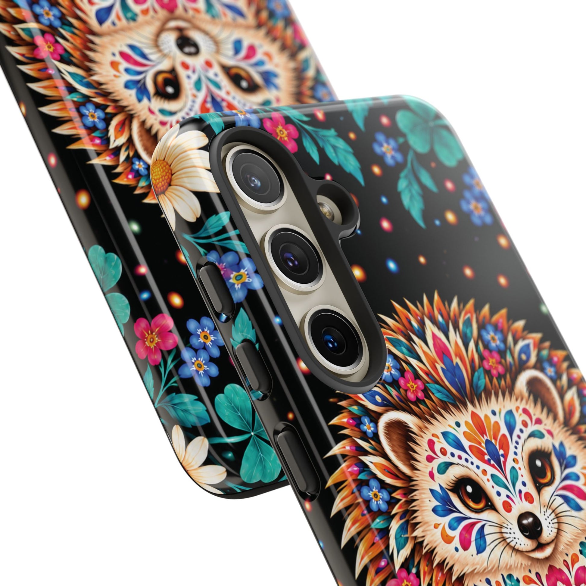 Vibrant Orange and Turquoise Calavera Hedgehog Phone Case - Multicolor Phone Case