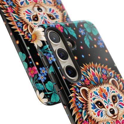 Vibrant Orange and Turquoise Calavera Hedgehog Phone Case - Multicolor Phone Case