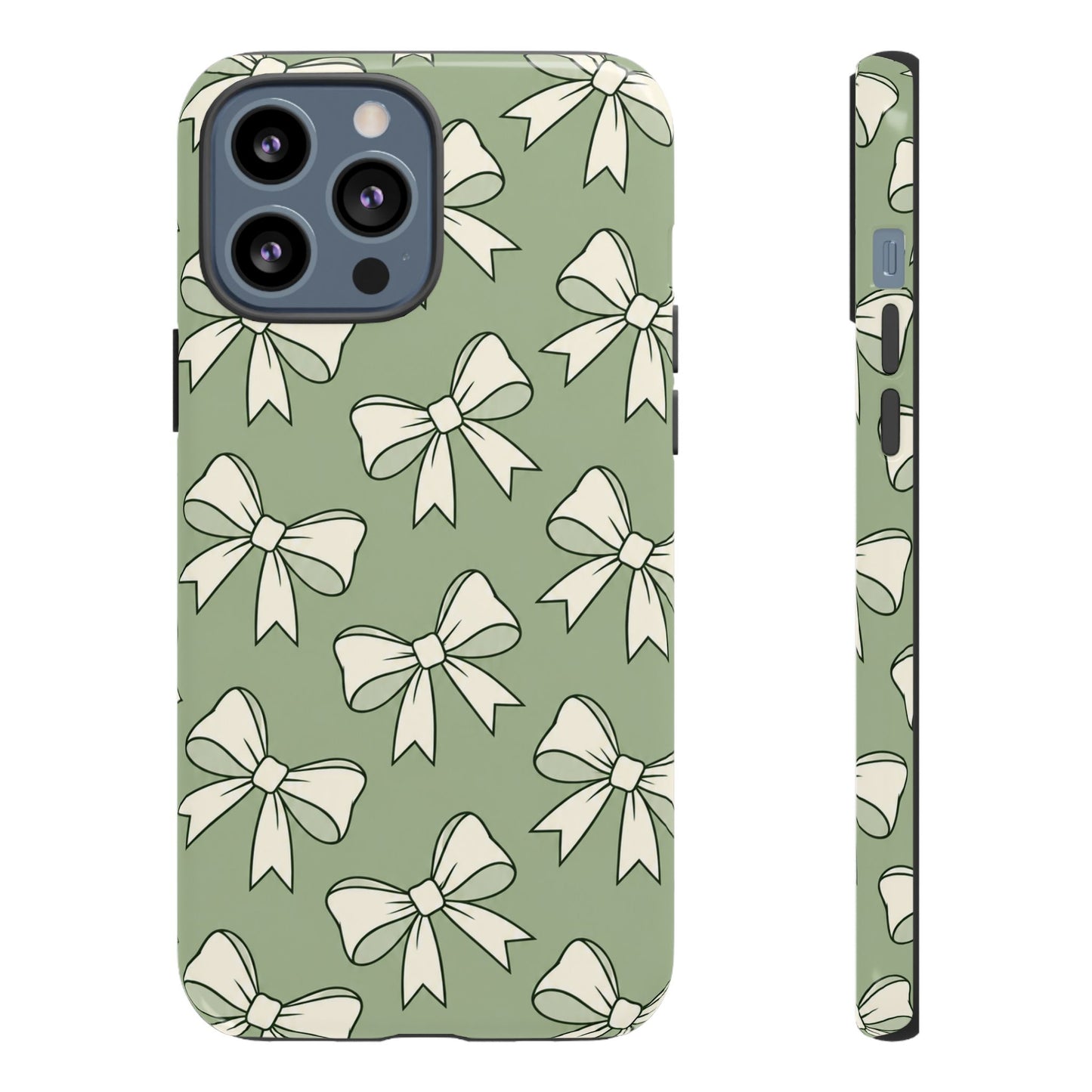 Chic Sage Green Bow Pattern Phone Case
