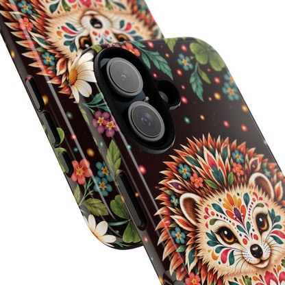 Vibrant Terracotta and Teal Calavera Hedgehog Phone Case - Multicolor Phone Case