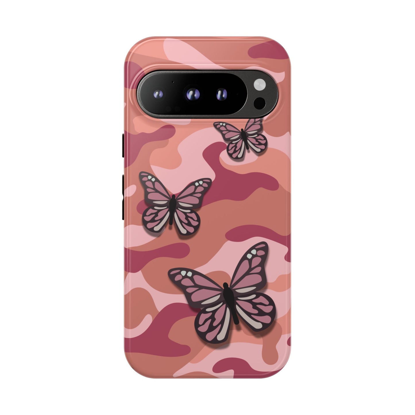 Google Pixel 9 Pro / Glossy Phone Case - Pink Butterfly Camo Phone Case