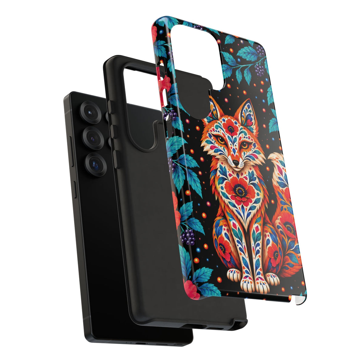 Vibrant Orange and Turquoise Calavera Fox Phone Case - Multicolor Phone Case
