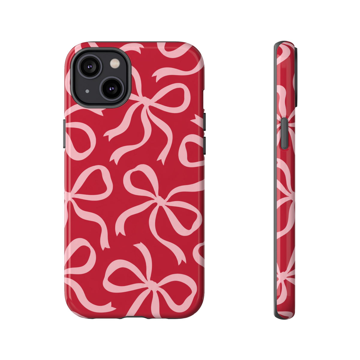 Bold Raspberry Red and Blush Pink Bow Pattern Phone Case