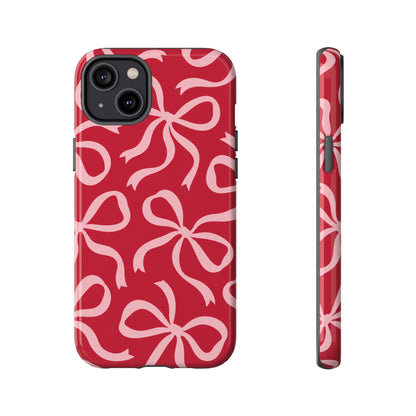 Bold Raspberry Red and Blush Pink Bow Pattern Phone Case