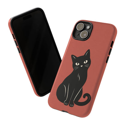 Minimalist Coral Red & Black Cat Phone Case