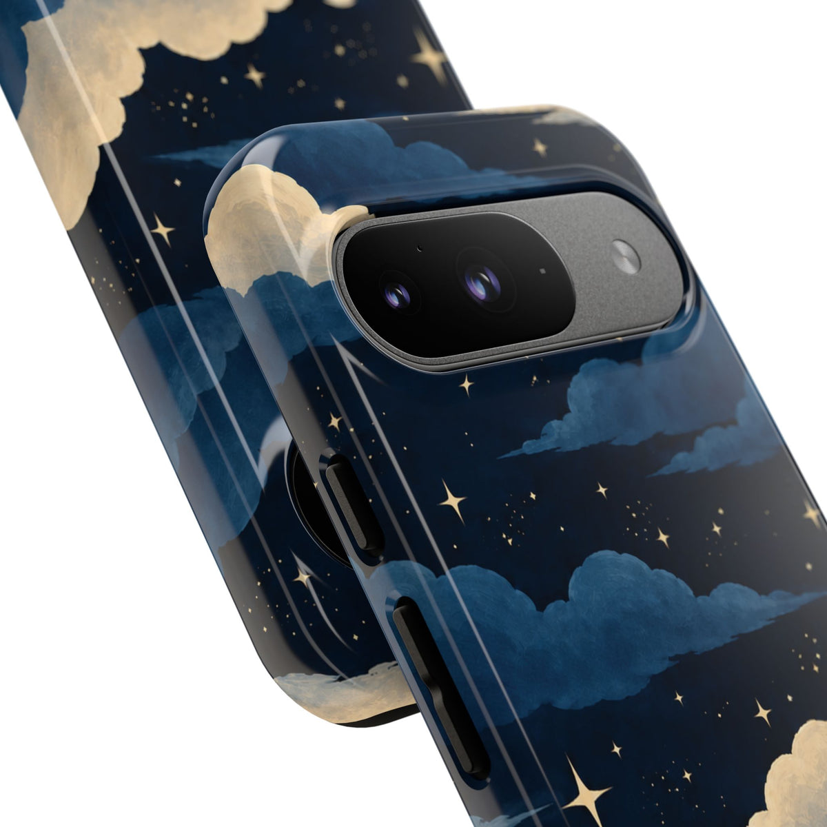 Illustrated Navy Blue Clouds & Stars Phone Case
