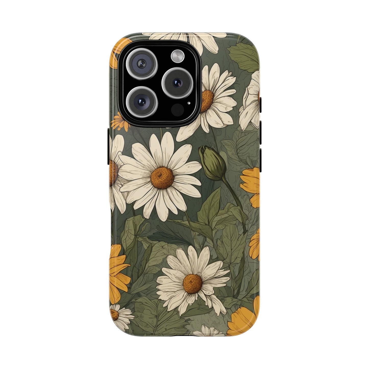 iPhone 16 Pro / Glossy Phone Case - Boho Chic Daisies Floral Pattern ’White & Yellow’ Phone Case