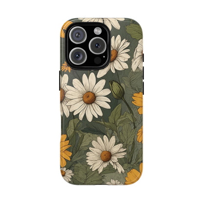 iPhone 16 Pro / Glossy Phone Case - Boho Chic Daisies Floral Pattern ’White & Yellow’ Phone Case
