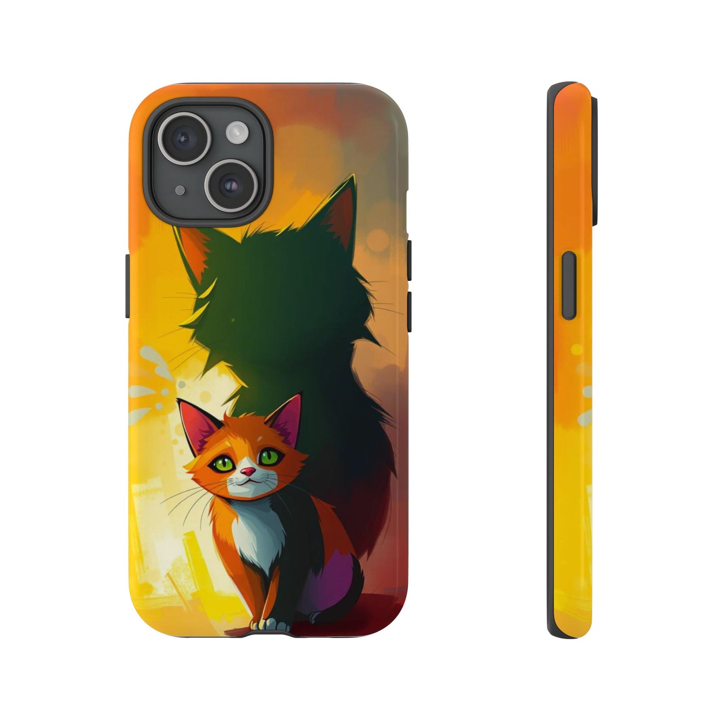 iPhone 15 / Glossy Phone Case - Acrylic Style Shadow Cat Design Phone Case