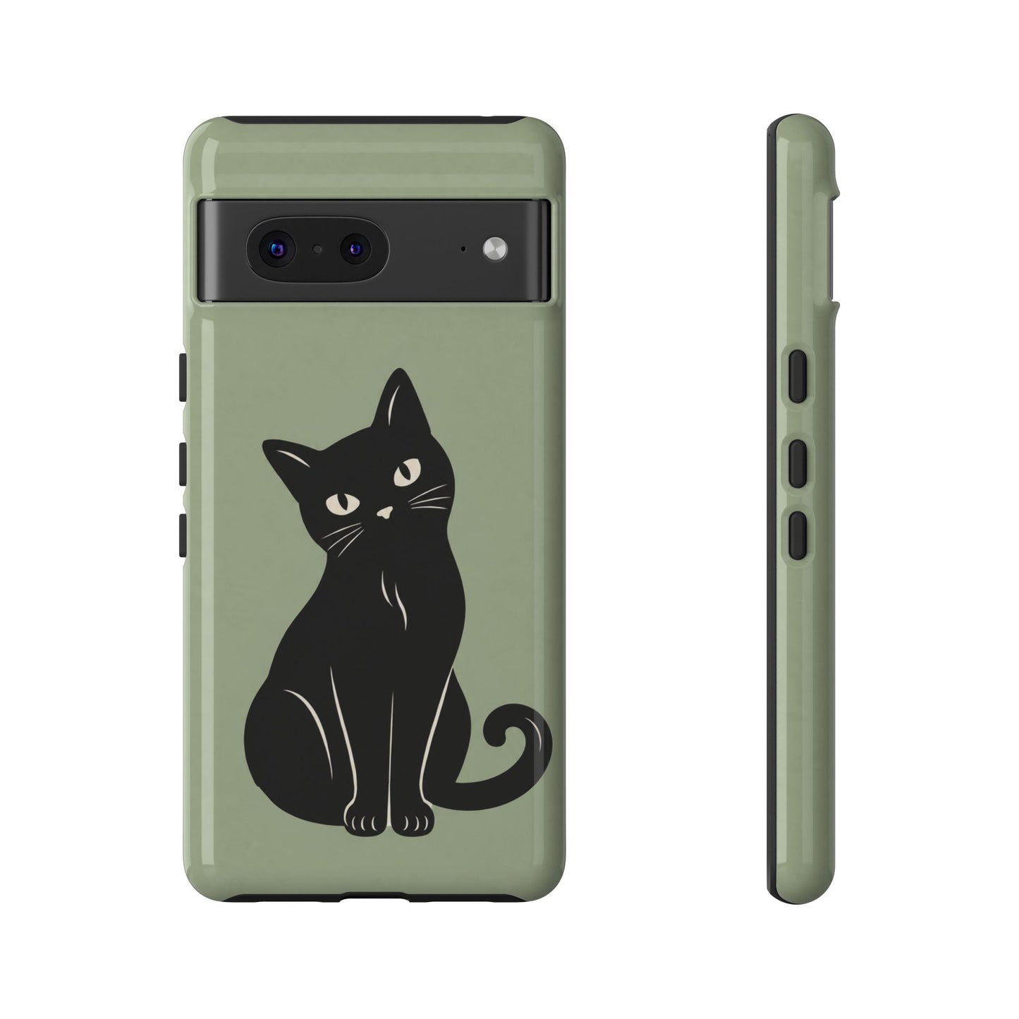 Minimalist Sage Green & Black Cat Phone Case