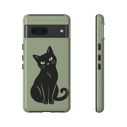 Minimalist Sage Green & Black Cat Phone Case