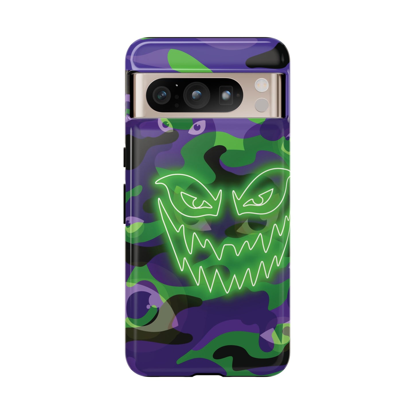 Google Pixel 8 Pro / Glossy Phone Case - Green & Purple Neon Face Camo Phone Case