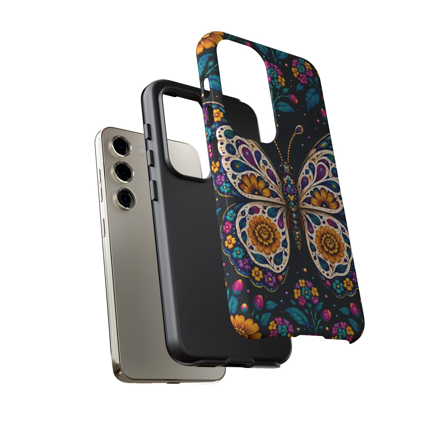 Vibrant Purple and Teal Calavera Butterfly Phone Case - Multicolor Phone Case