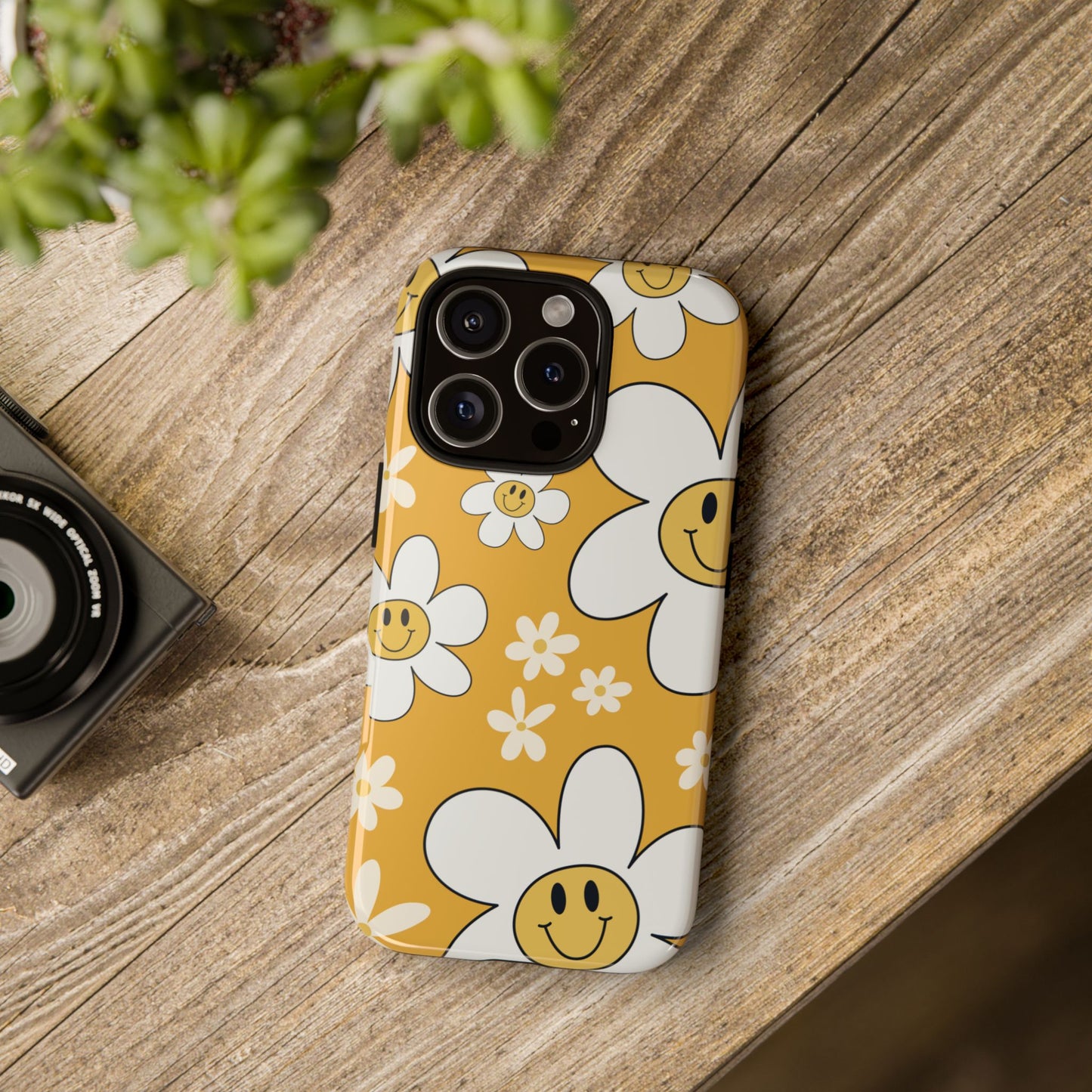Fun Retro Daisy Pattern with Yellow Background Phone Case - Yellow Phone Case